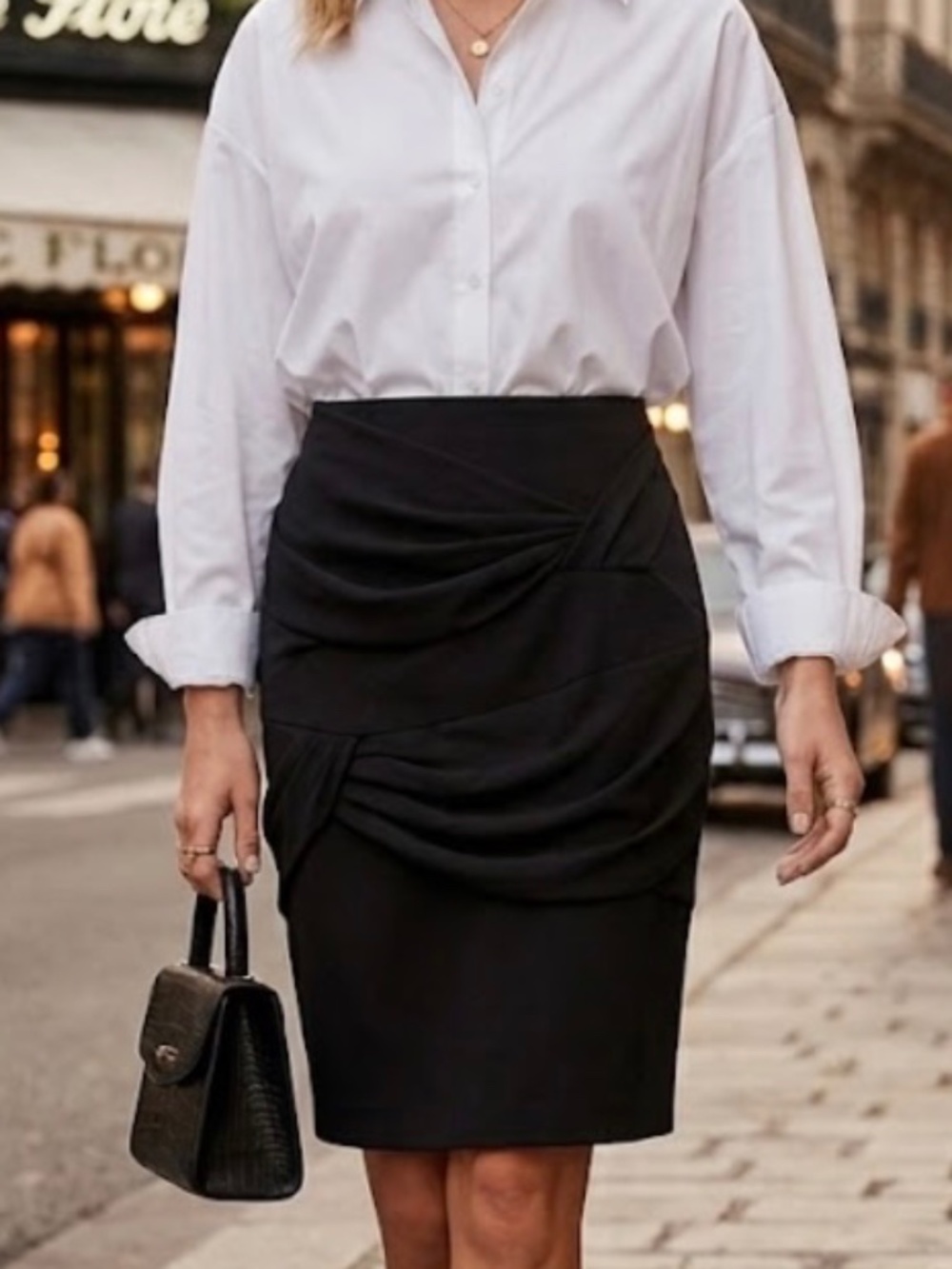 NWT Escada Vintage Y2K Draped Black Pencil Skirt 34 US 4